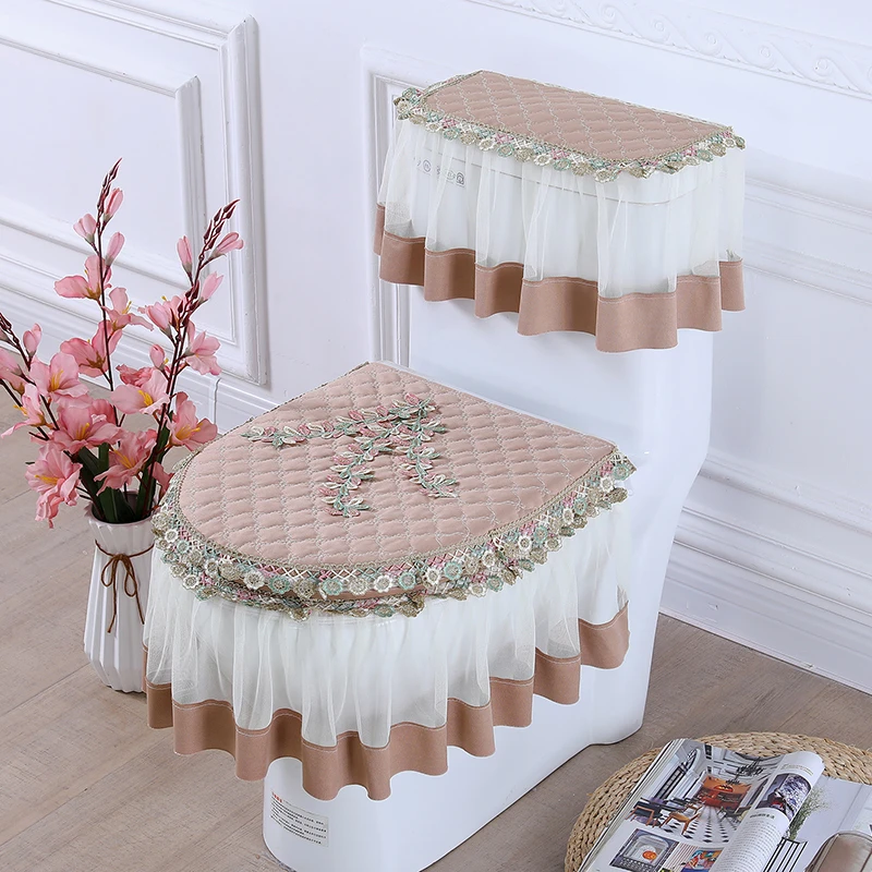 2023欧式新款马桶垫三件套家用拉链式座圈四季通用蕾丝布艺马桶套