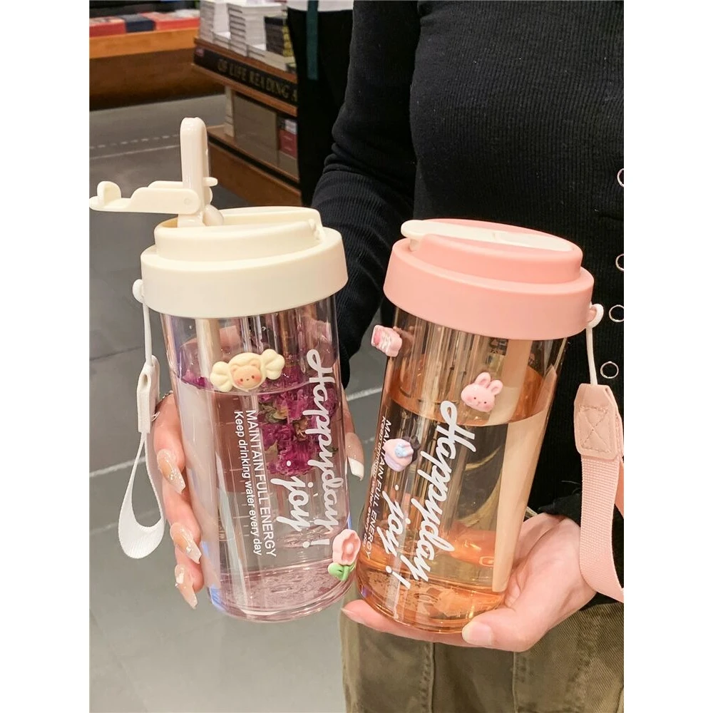 2025新款水杯耐高温女生可爱高颜值茶水分离ins吸管塑料双饮杯FXX