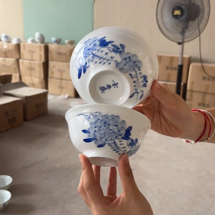 陶瓷景德镇玲珑餐具微瑕白手绘2个