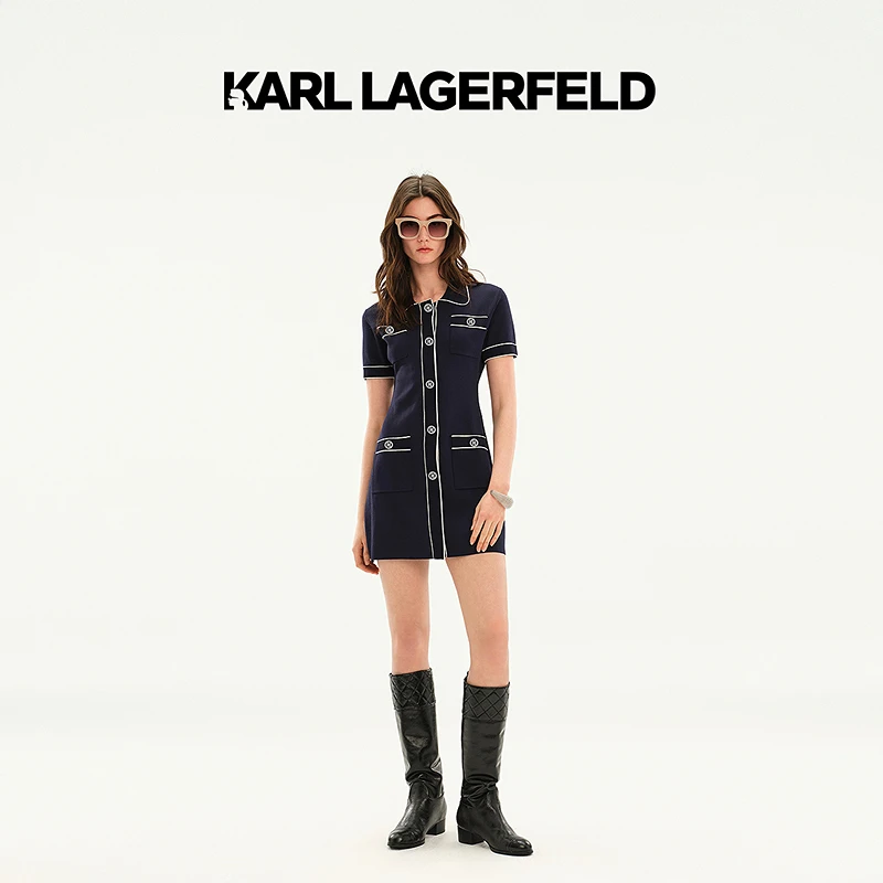 KARL LAGERFELD卡尔拉格斐2025夏季新款翻领连衣裙老佛爷M22E13B6