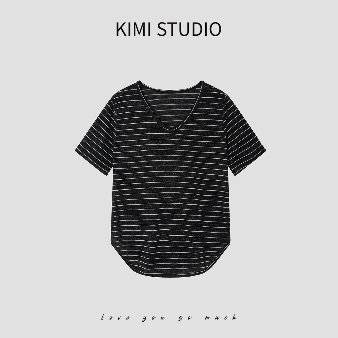 SS2514520   垂感小V领条纹宽松T恤