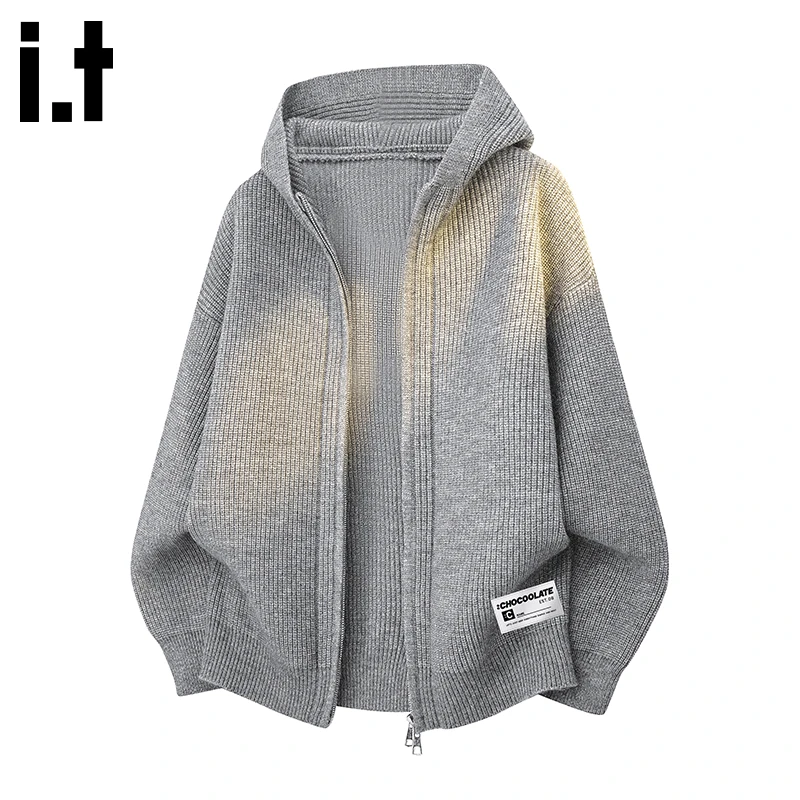 it :CHOCOOLATE秋季连帽针织衫男美式潮牌设计感开衫舒适休闲外套