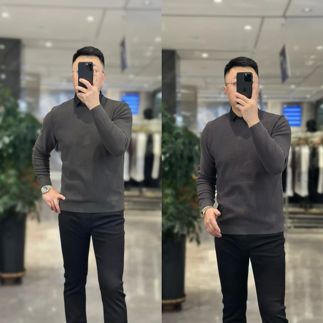 63211    男士时尚修身百搭假两件针织衫