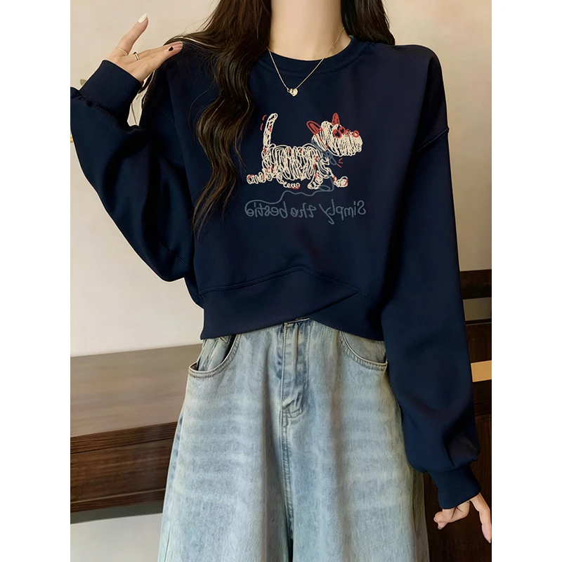 设计感小众不规则短款卫衣女2025年新款秋冬季宽松小个子上衣外套