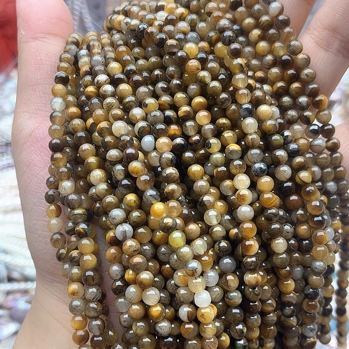 未镶嵌玛瑙/玉髓珠宝半成品2条4mm左右玉化虎眼石