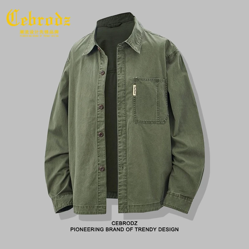 法国Cebrodz山系做旧酵素水洗纯棉工装衬衫男士2025秋季长袖衬衣