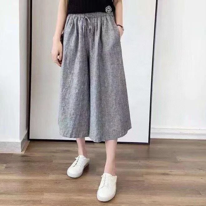 【云目悠悠】夏季女士纯色松紧腰色织八分裙裤-2025787-8005