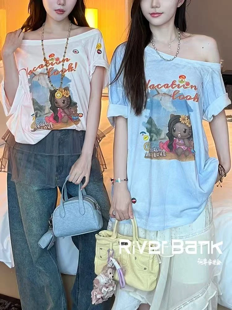 河岸家设计师SELALAGU X OITMMTIO斜肩恶搞涂鸦短袖T恤25夏