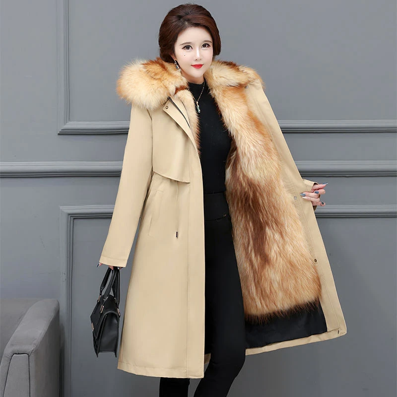 派克服女2025年冬季新款仿狐狸毛内胆可拆卸长款皮毛一体皮草外套