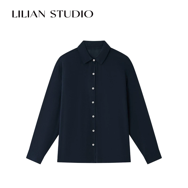 莉莉LIlian 兰精天丝亚麻衬衫经典简约宽松显瘦轻薄莱赛尔衬衫女