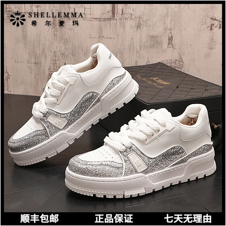 希尔爱玛轻奢男士运动鞋新利基银色休闲鞋时尚时尚莱茵石低帮鞋高