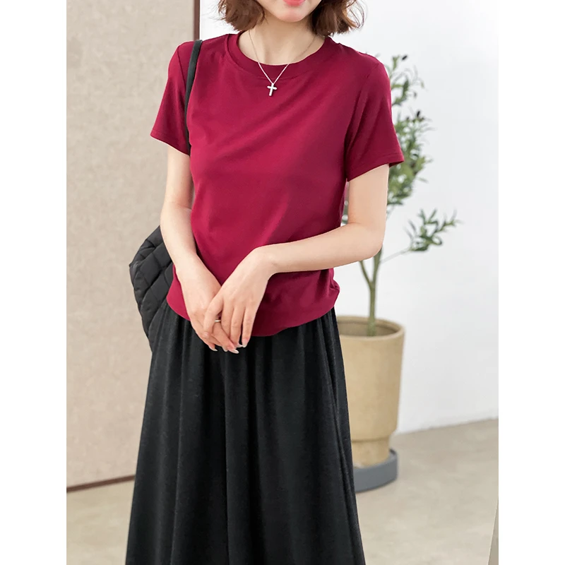 【福力】显瘦天菜彩色T多色亲肤柔棉正肩小圆领显纯色短袖夏T恤6106