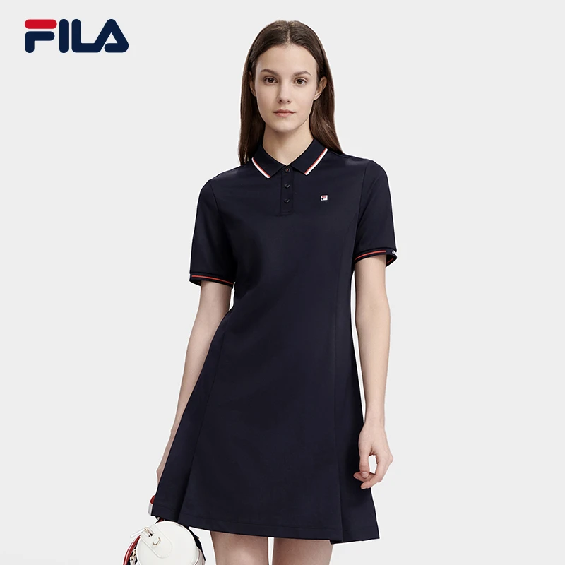 Fila/斐乐新款女子运动休闲简约通勤POLO领连衣裙F61W533399A