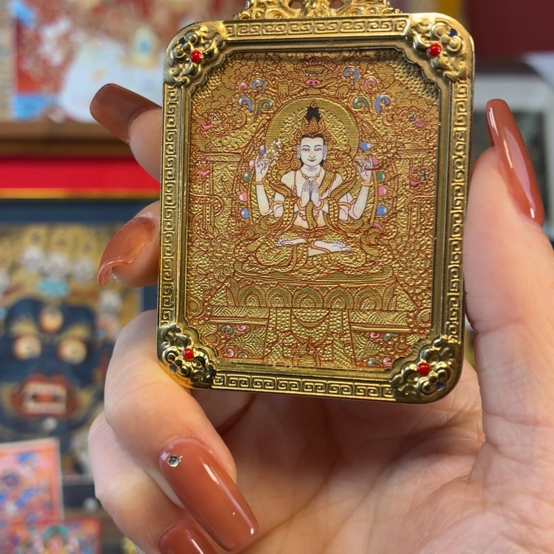 吊坠四臂观音 唐卡