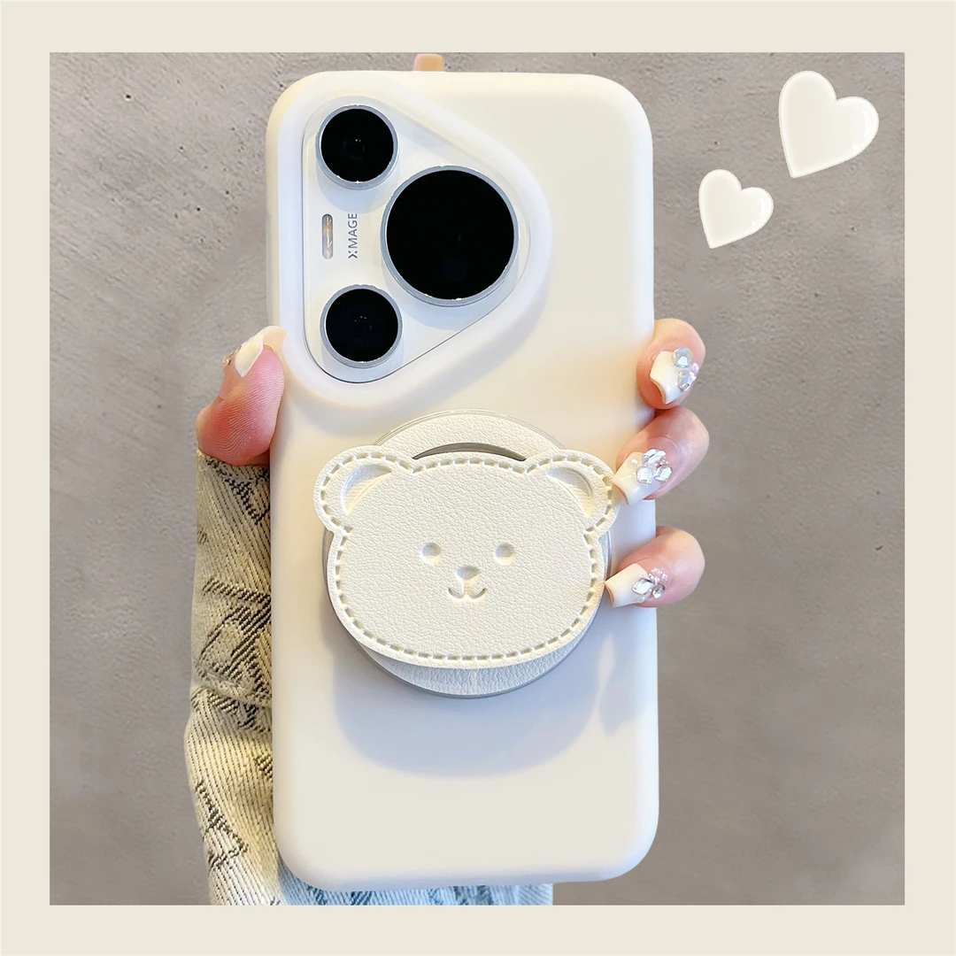 适用华为pura70pro+手机壳纯色果冻硅胶小熊磁吸支架mate70/60pro