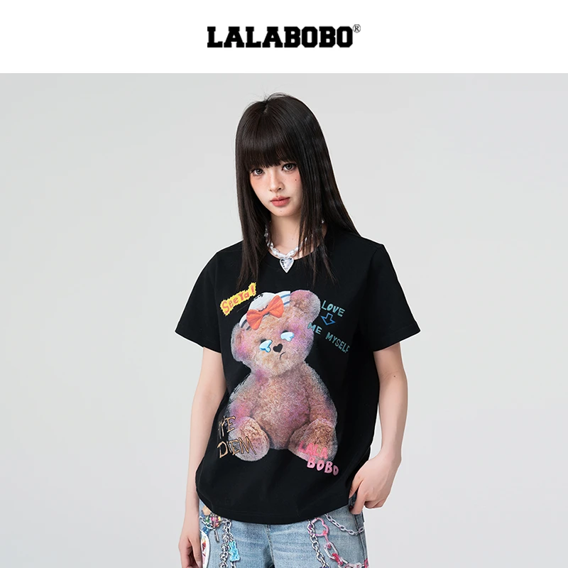 武汉LALABOBO2025新款春夏款小熊时尚宽松显瘦短袖T恤LBEA-WSDT30