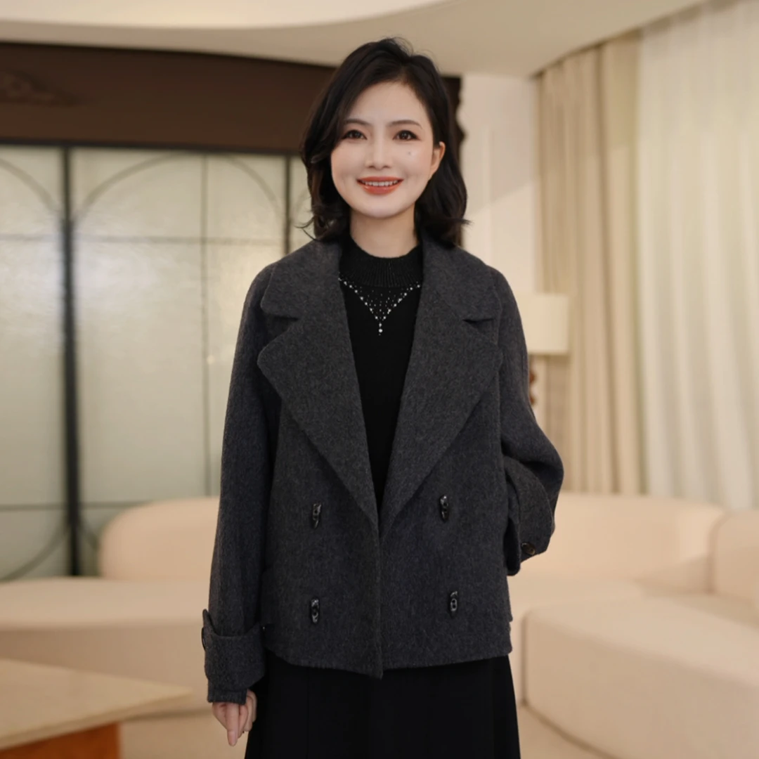 枫竺阿楠anan高级感西装领双面呢羊毛短大衣女冬季双排扣毛呢外套