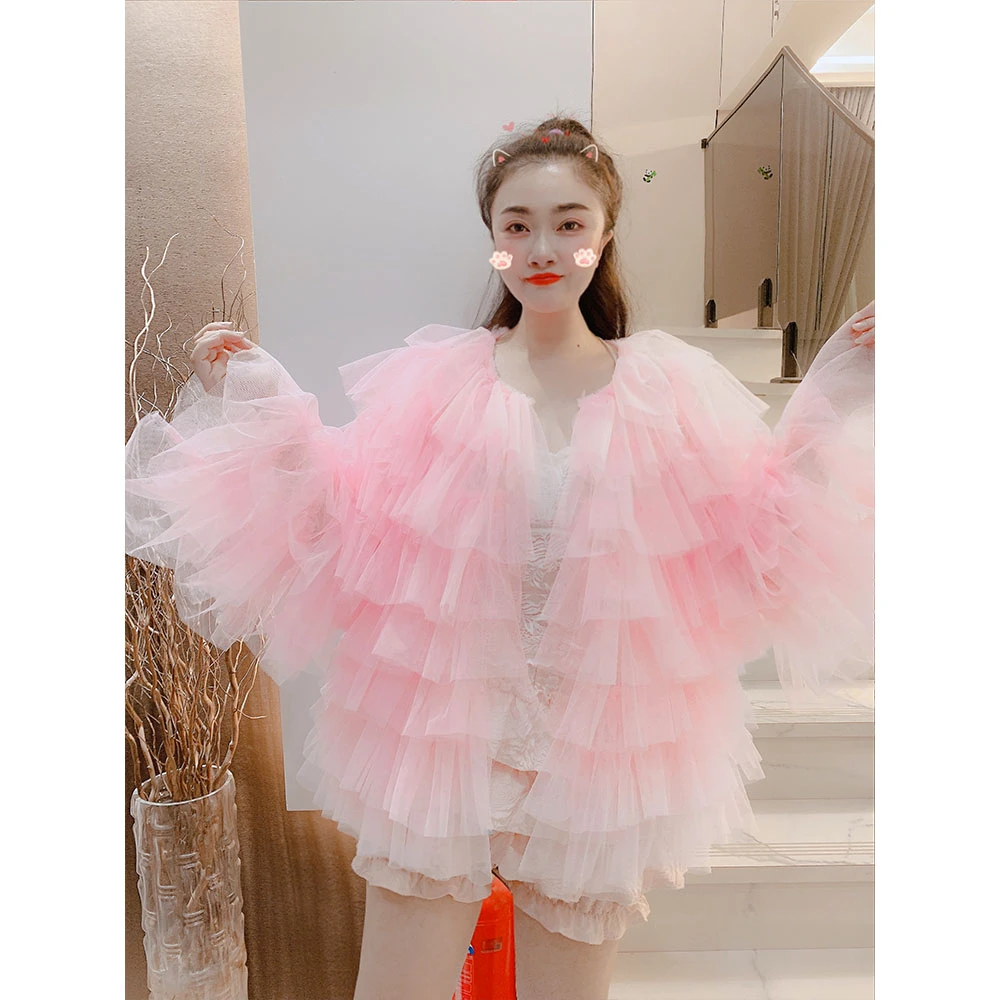 超仙气质设计师定制网纱拼接多层纱防晒外套女