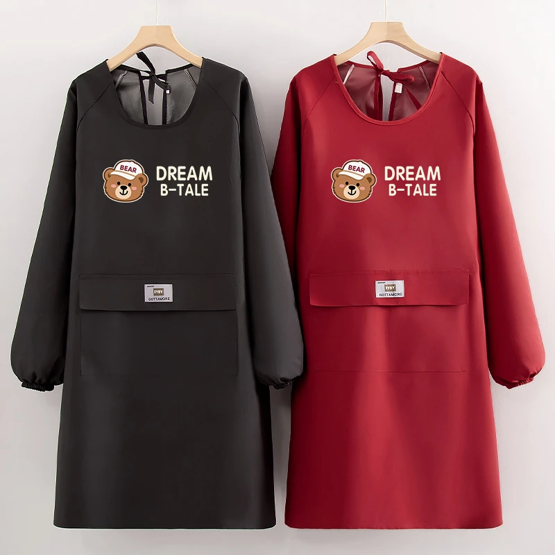 时尚创意印花围裙防水防油家用长袖餐饮厨房专用可定制logo工作服