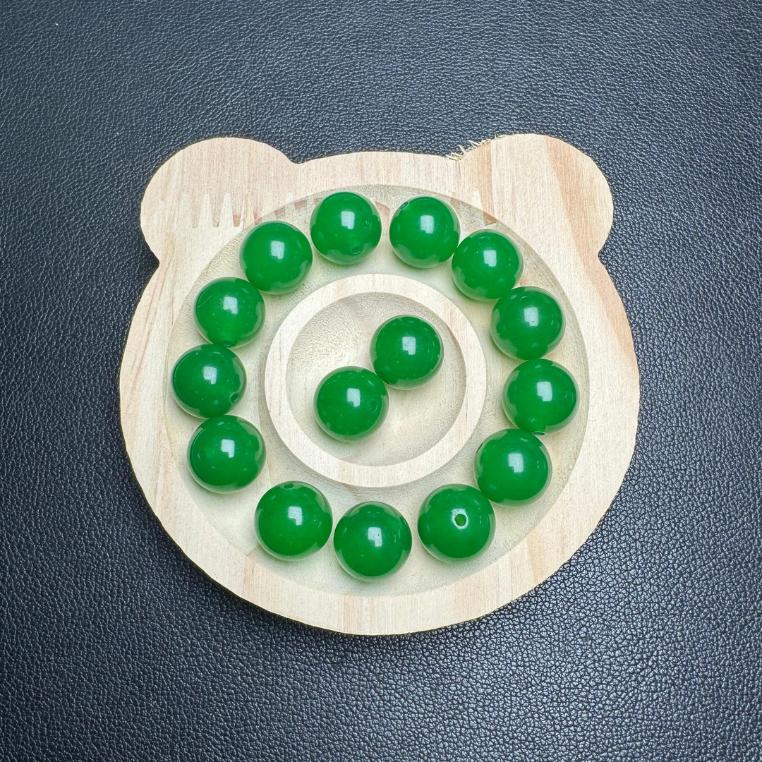 卡14+mm天然A货危料冰绿圆珠散珠-单颗价链接