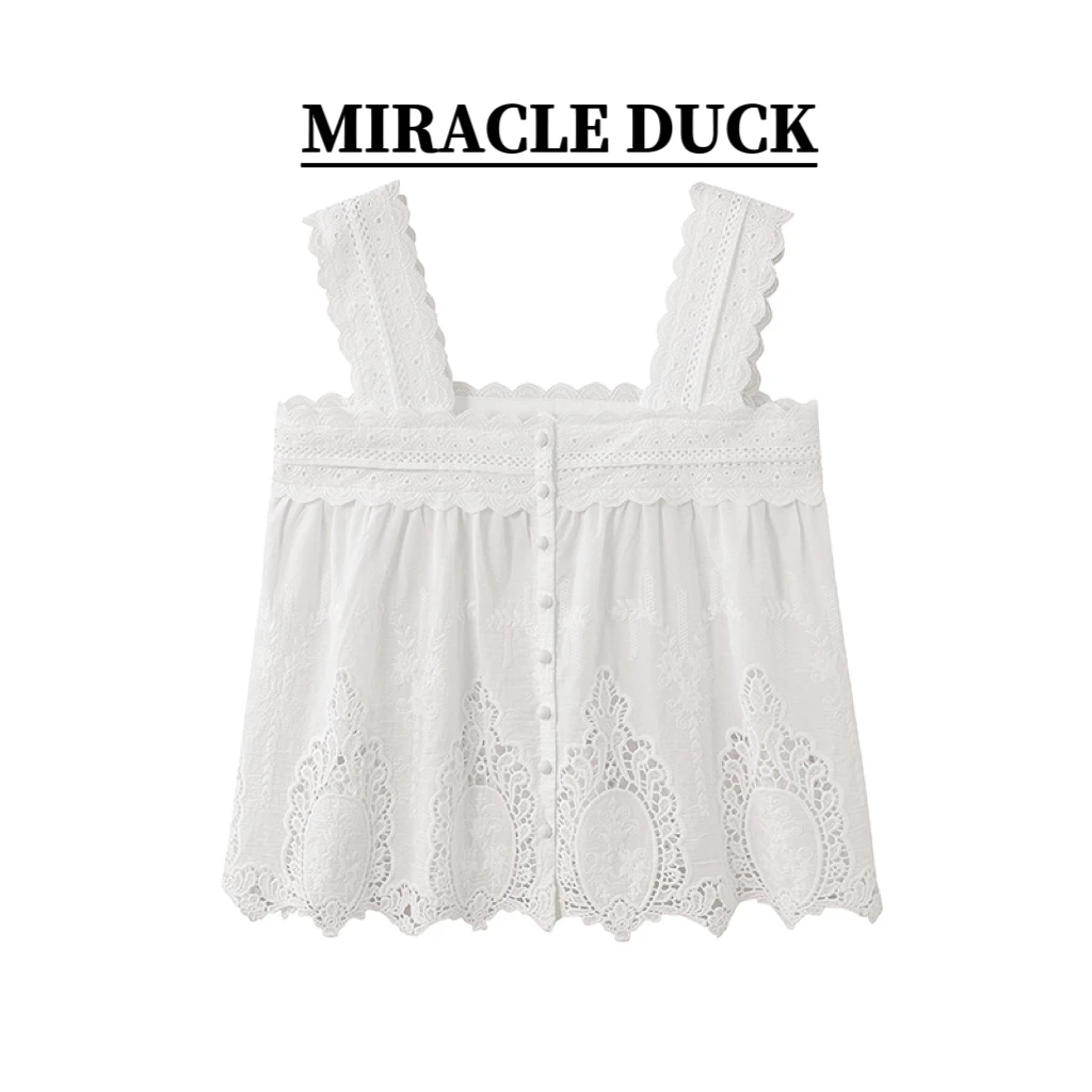 【加拉白垒】夏季无袖气质百搭设计感小众提花镂空吊带上衣C1660