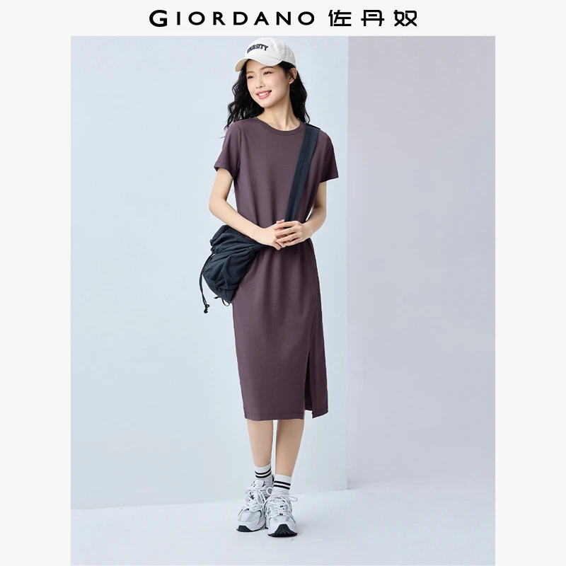 佐丹奴裙子女装侧开叉圆领针织短袖连衣裙 13465308