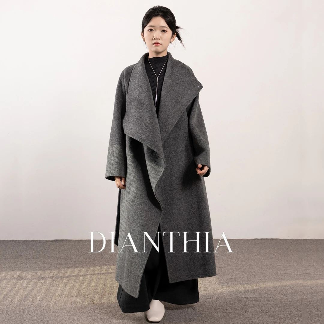 DianThia100%绵羊毛双面呢大衣女2025秋冬新款高级感宽松毛呢外套
