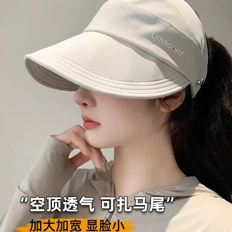 2025新款遮阳帽防紫外线可收纳夏季半空顶户外渔夫帽可扎马尾帽c.