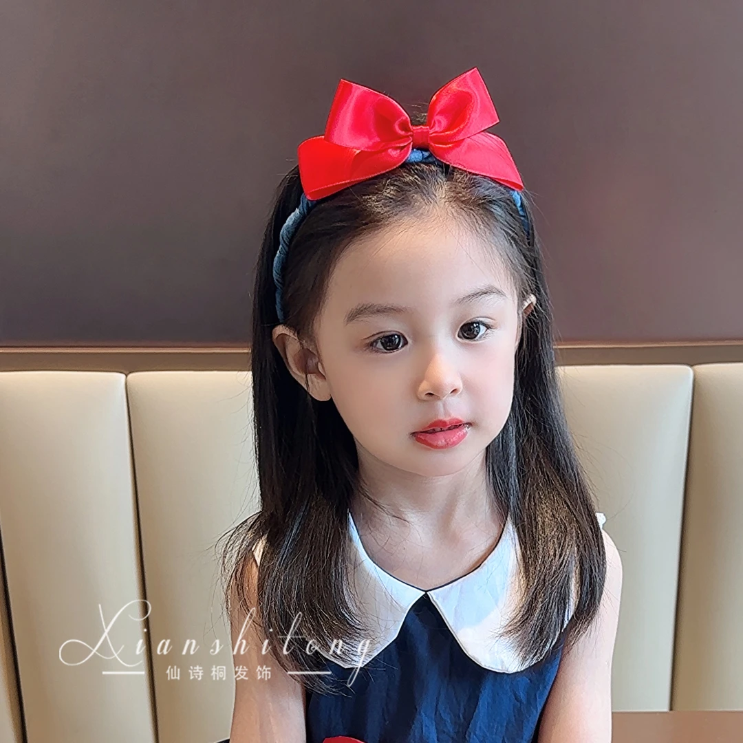 韩版儿童立体蝴蝶结牛仔发箍女孩在逃公主头箍女童不勒头洋气发饰