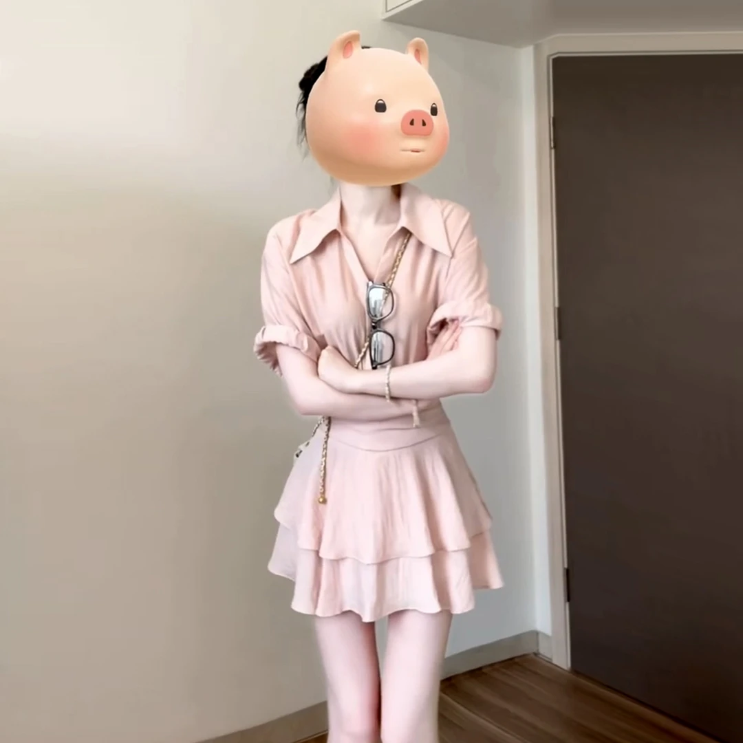 粉色polo衬衫连衣裙小个子女2025夏季新款法式气质收腰短裙3955