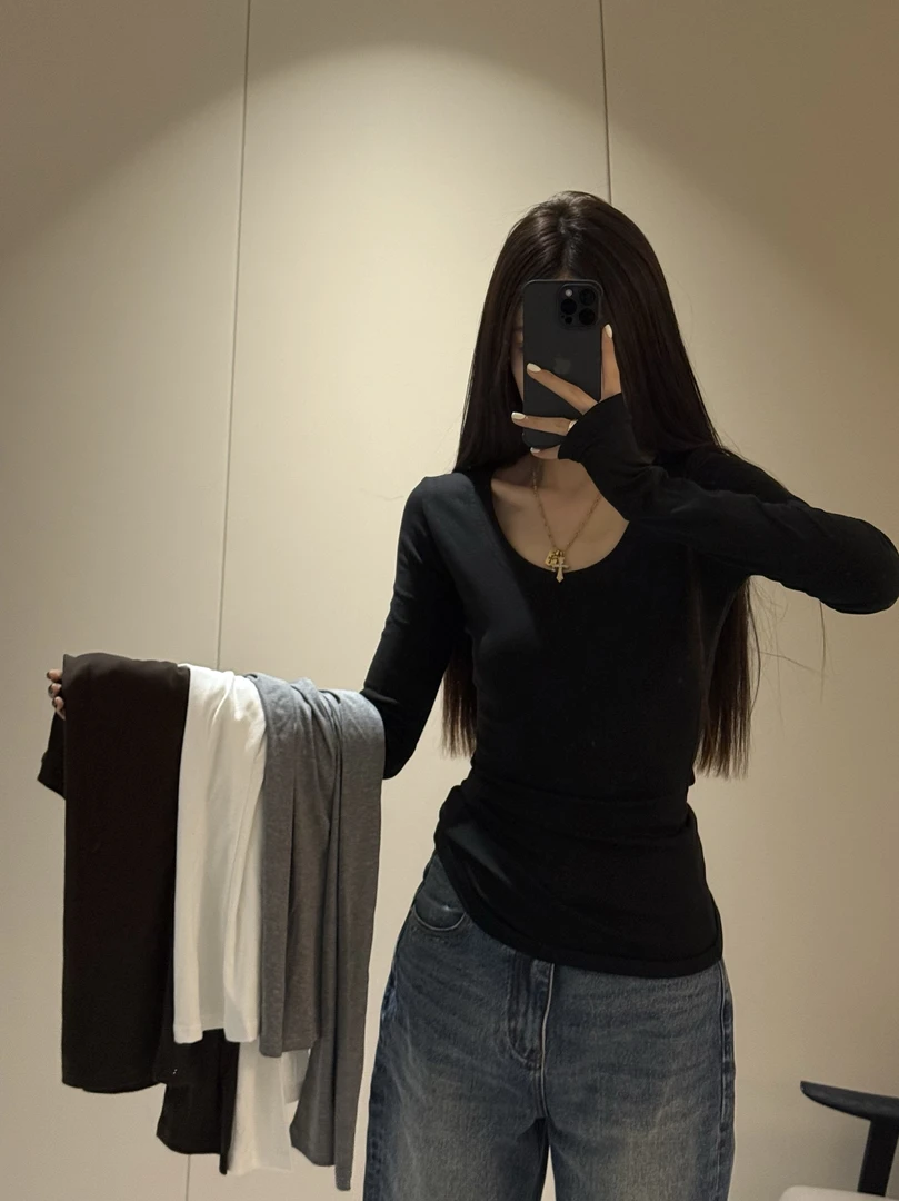 【夹子】 四色万能棉打底 腕线过裆显瘦显比例秋冬款打底衫