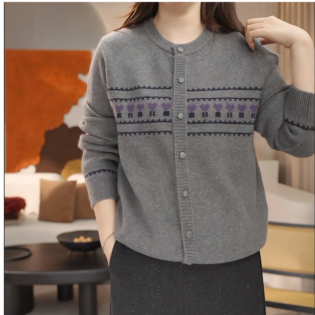 秋冬新款韩版爱心提花圆领休闲保暖显瘦针织衫洋气长袖LK2501131