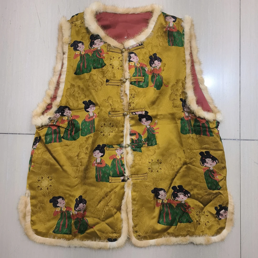 马甲 夹薄棉国风提花仕女图马夹