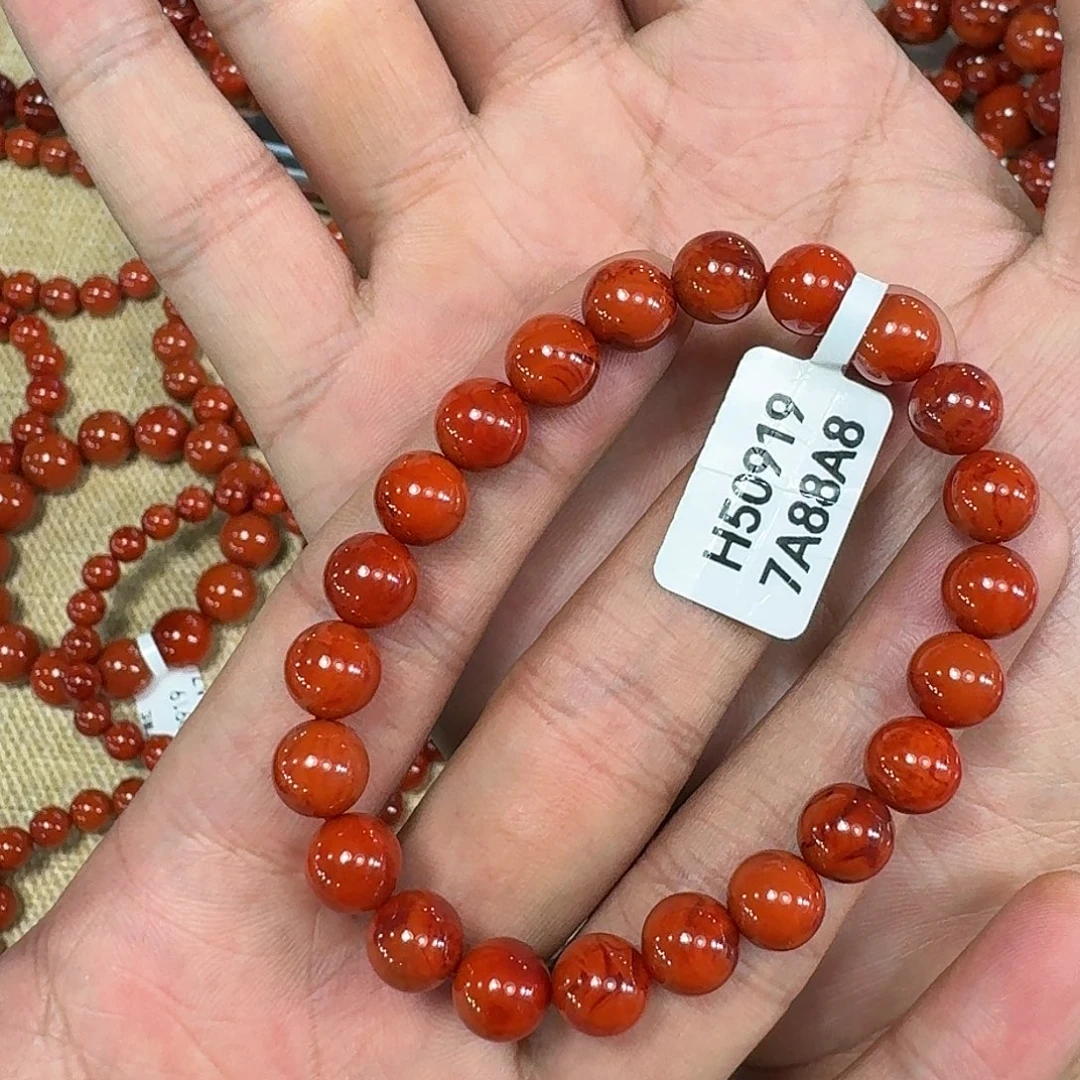 夏***雨南红玛瑙未镶嵌手链原矿南红手串8mm➕满肉虎皮纹