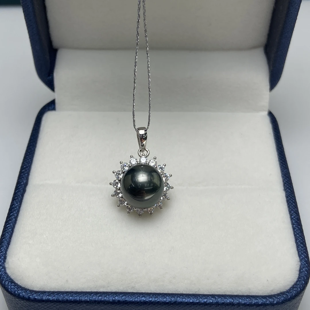 海水珍珠大溪地S925银太阳花吊坠10-11mm强光时尚百搭