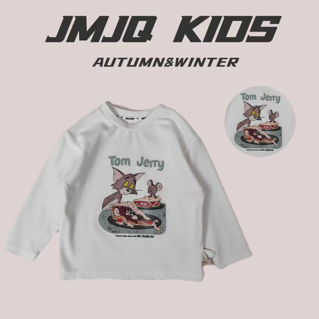 【秋季上新 23655】秋季儿童本白时尚宽松印花圆领贴身亲肤打底长袖