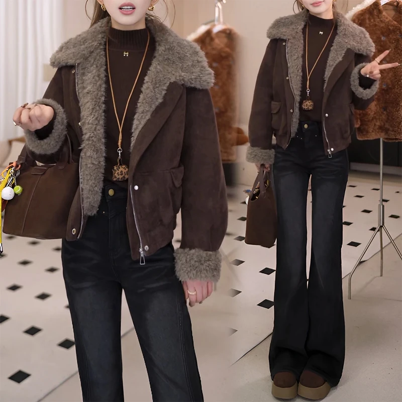 韩版时尚高级感纯色百搭棉服女2025冬季新款小众洋气翻领显瘦外套