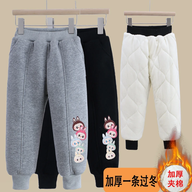 儿童棉裤冬季零下可穿三层加厚夹棉女童外穿百搭保暖长裤卫裤童装