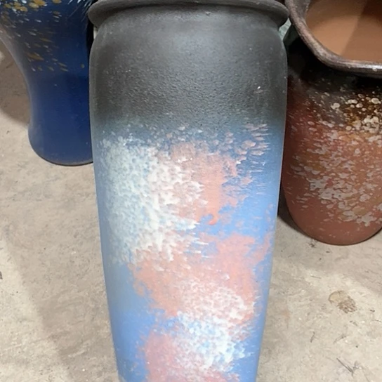 紫砂花盆口20高度45蓝色泼墨灰尘