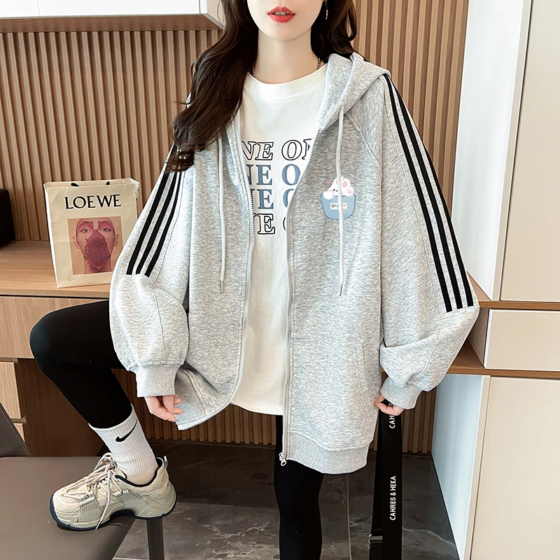 中长款纯棉连帽漂亮卫衣外套女秋季2025新款开衫早秋薄款单穿上衣