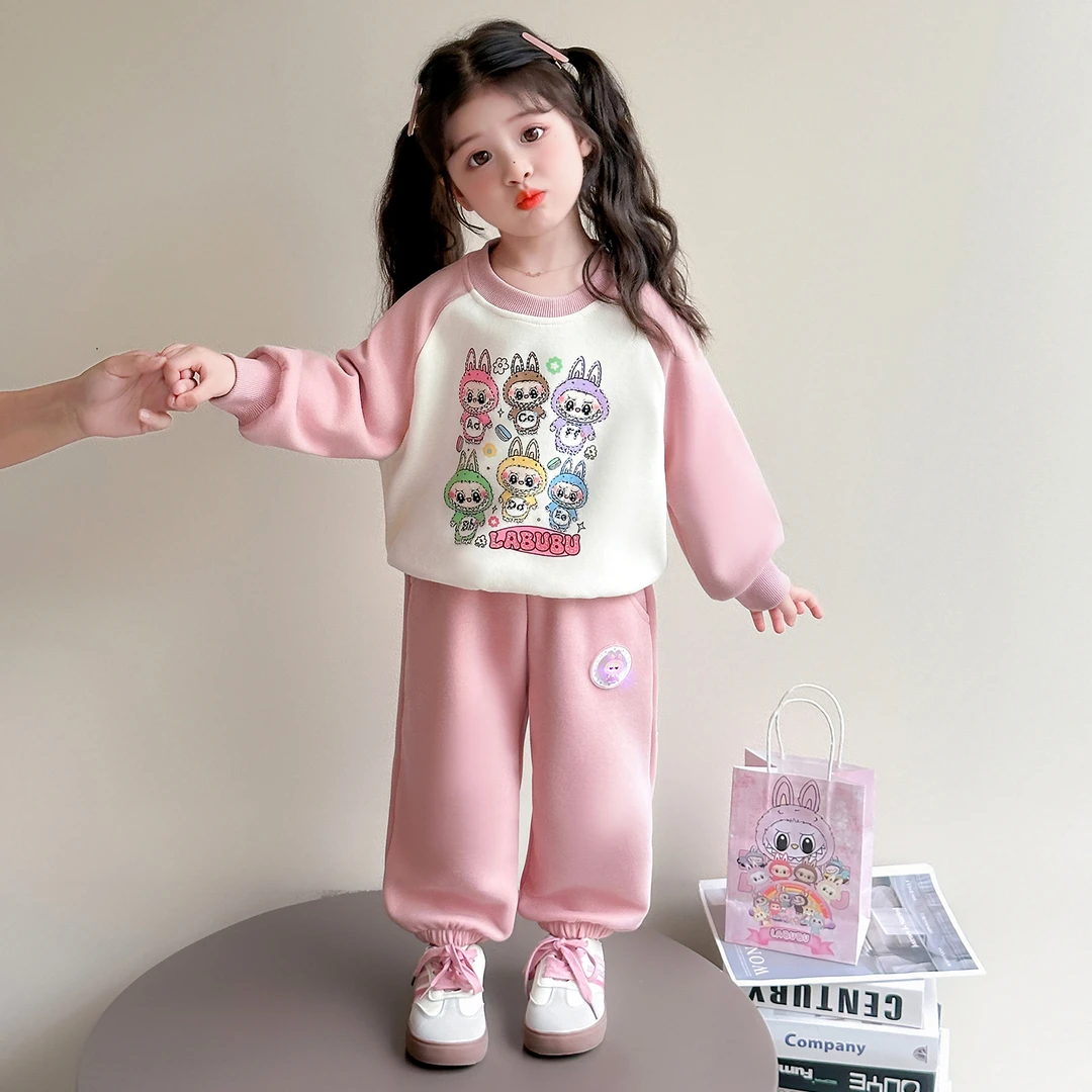 女童卡通休闲卫衣套装秋季新款洋气时髦女宝可爱拉布布运动两件套