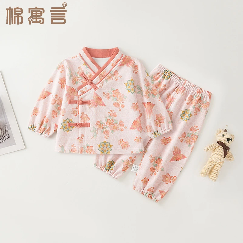 婴儿套装女宝宝新中式上衣裤子纯棉长袖空调服春秋季分体式两件套