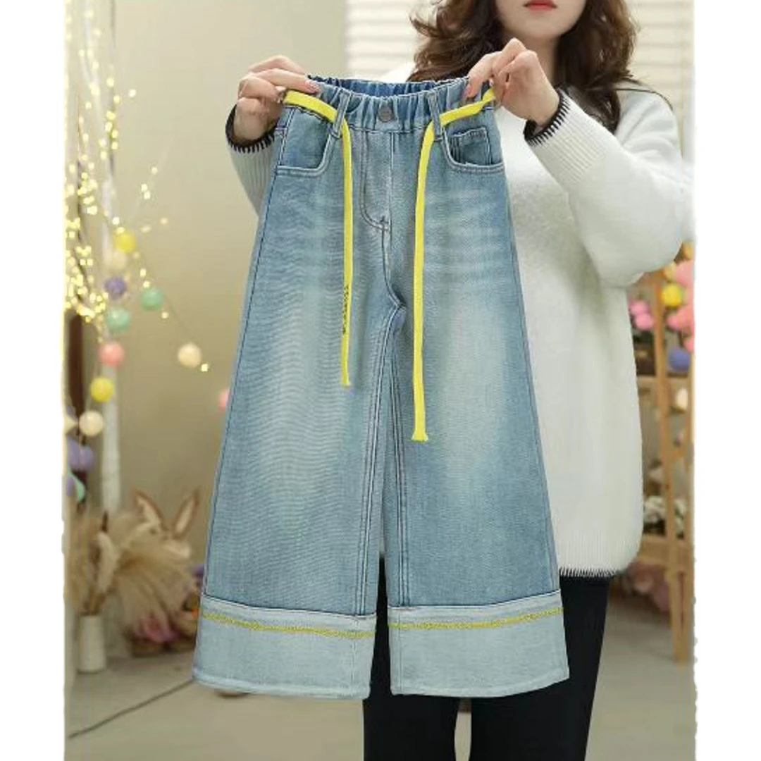 2025春装新品女童中大童亲子款洋气牛仔裤直筒裤阔腿裤宽松休闲