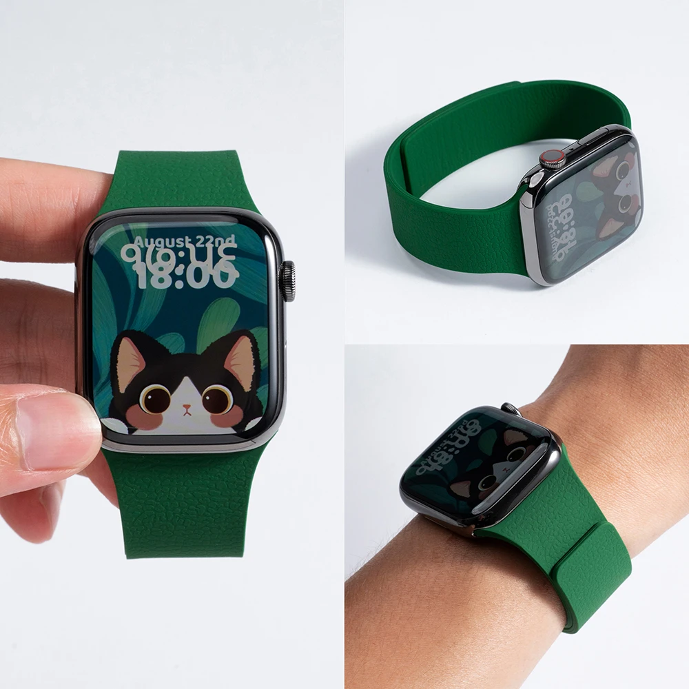 余生不散适用iwatch表带s11/10苹果手表applewatch磁吸荔枝纹硅胶