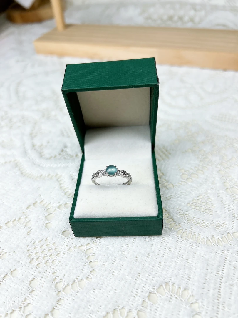 天然A货翡翠蛋面S925银镶嵌蕾丝款戒指-多样性发货