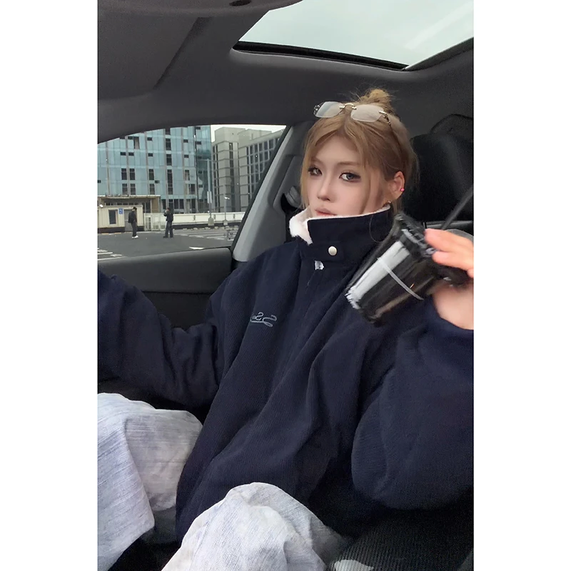 美式复古灯芯绒毛绒棉服外套男女冬季潮牌保暖加厚宽松情侣棉衣服