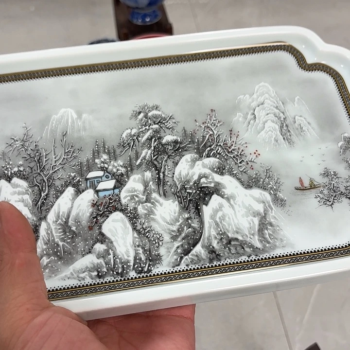 瓷片墨彩雪景干泡台景德镇