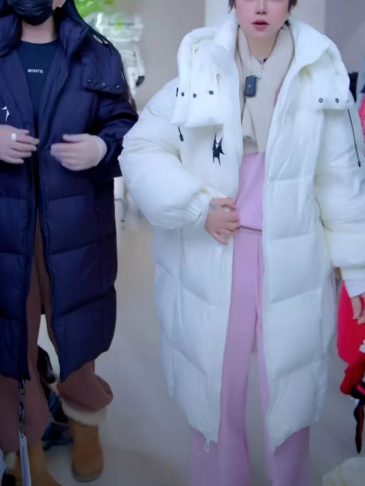 【济州岛】胸口刺绣 长款连帽羽绒服