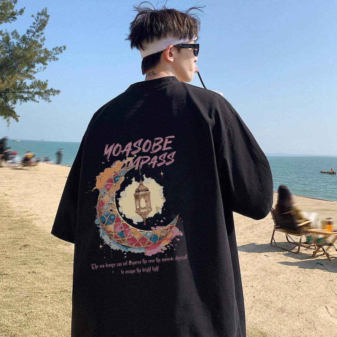 2025夏季新款220克印花圆领百搭休闲宽松潮流情侣款T恤ins国潮