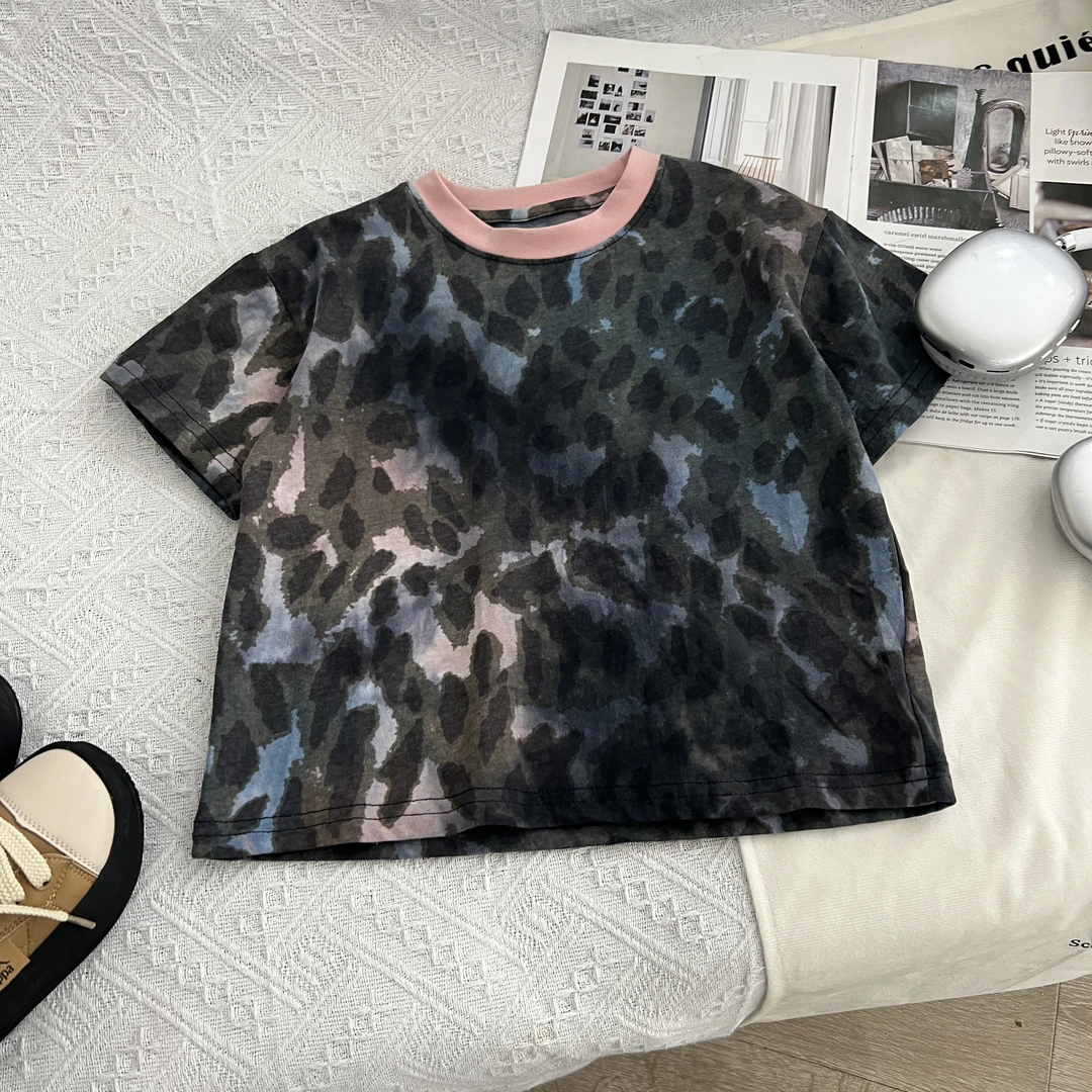 2025年夏季新款儿童短袖休闲百搭宽松时尚洋气80124粉领短袖